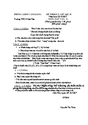 Đề thi khảo sát chất lượng giữa học kỳ II môn Ngữ văn 8 - Năm học 2016-2017 - Trường THCS Cẩm Văn (Có đáp án)